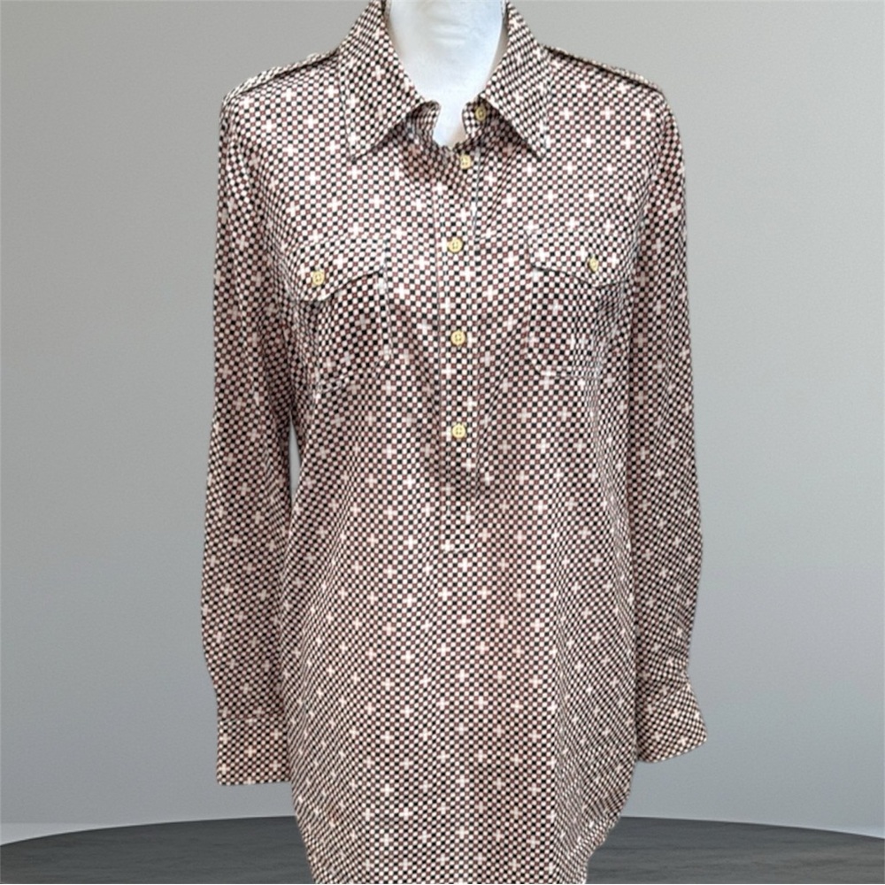 Tory Burch Brigitte Long Sleeve Tunic In Desert Sand Dotted Squares-never used